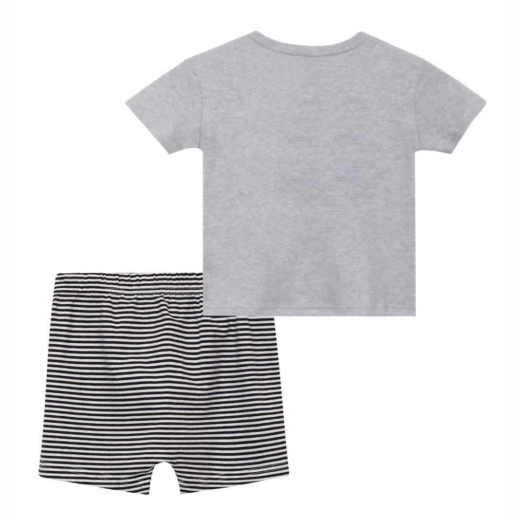Baby Boy Dinosaur Grey Top n Stripe Shorts Set - Little Kooma