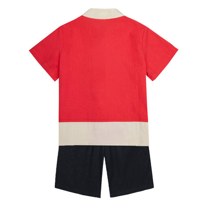 Baby Kids Boys Chinese Character Fu Cheongsam Set Red Top n Black Shorts CNY Chinese New Year Outfit - Little Kooma