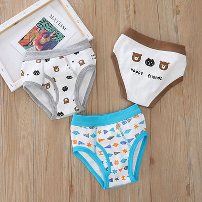 Baby Kid Boys Cotton Brief Underwear Jungle Animals Blue Bear 3 Pack - Little Kooma