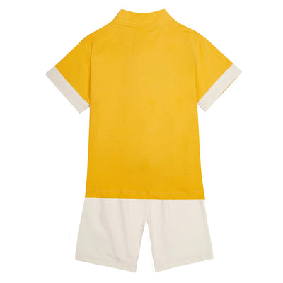 Baby Kids Boys Chinese Character Fu n Xi Yellow Cheongsam Set Top n Shorts CNY Chinese New Year Outfit - Little Kooma