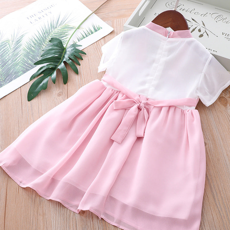 [KG19] Kids Girls Pink Fan Cheongsam Dress CNY Chinese New Year Outfit - Little Kooma