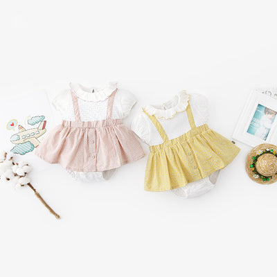 [ZBG08] Baby Girl Fake Two Piece Collar Suspender Bodysuit Dress - Little Kooma
