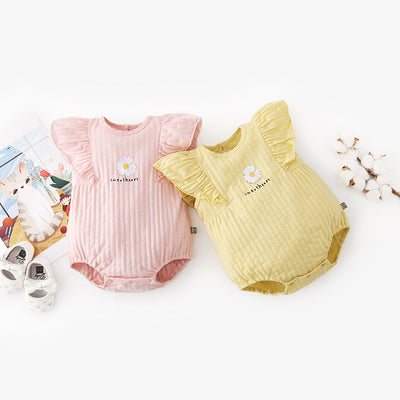 [ZBG07] Baby Girl Ruffled Sleeve Bodysuit w White Flower - Little Kooma