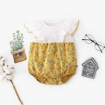[ZBG10] Baby Girl Splicing Floral Bodysuit Ruffled Sleeves Little Flowers - Little Kooma