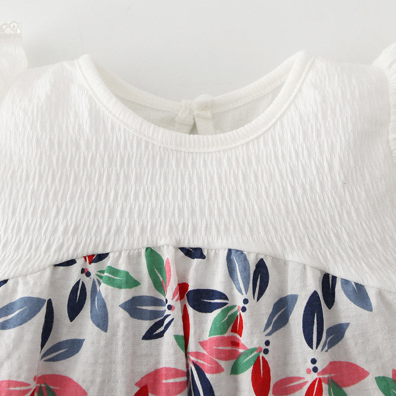 [ZBG12] Baby Girl Floral Splicing Romper Lace Ruffled Sleeves - Little Kooma