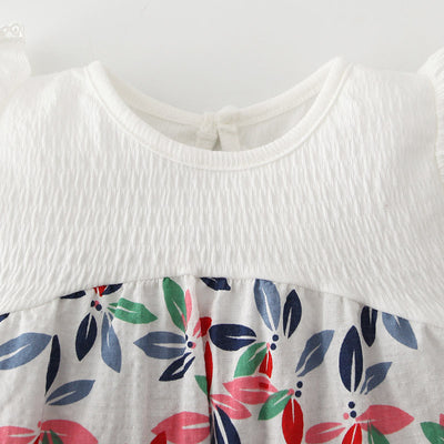 [ZBG12] Baby Girl Floral Splicing Romper Lace Ruffled Sleeves - Little Kooma
