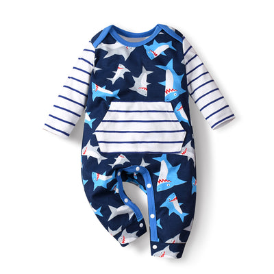 Baby Shark Prints Front Pocket All In One Jumpsuit - Little Kooma