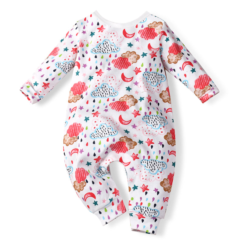 Baby Girl Clouds Moon Star Rain All In One Jumpsuit - Little Kooma