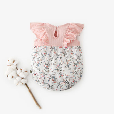 [ZBG10] Baby Girl Splicing Floral Bodysuit Ruffled Sleeves Little Flowers - Little Kooma