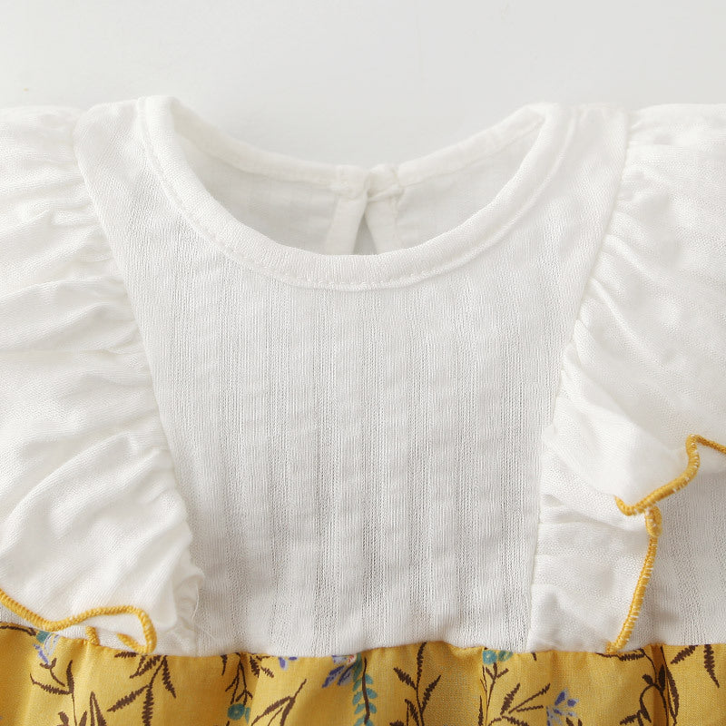[ZBG10] Baby Girl Splicing Floral Bodysuit Ruffled Sleeves Little Flowers - Little Kooma