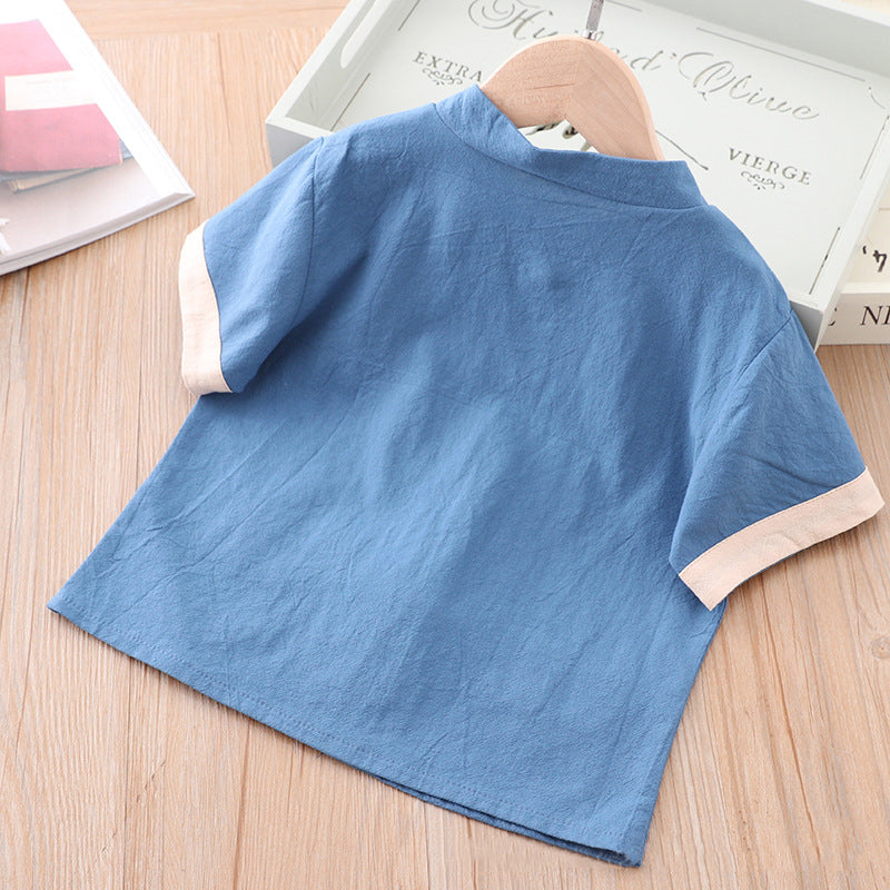 [KB03] Kids Boys Cheongsam Set Top n Shorts Blue Embroidered Dragons CNY Chinese New Year Outfit - Little Kooma