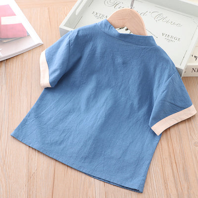 [KB03] Kids Boys Cheongsam Set Top n Shorts Blue Embroidered Dragons CNY Chinese New Year Outfit - Little Kooma