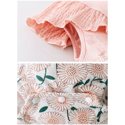 [ZBG13] Baby Girl Splicing Floral Bodysuit Ruffled Sleeves White Chrysanthemum - Little Kooma