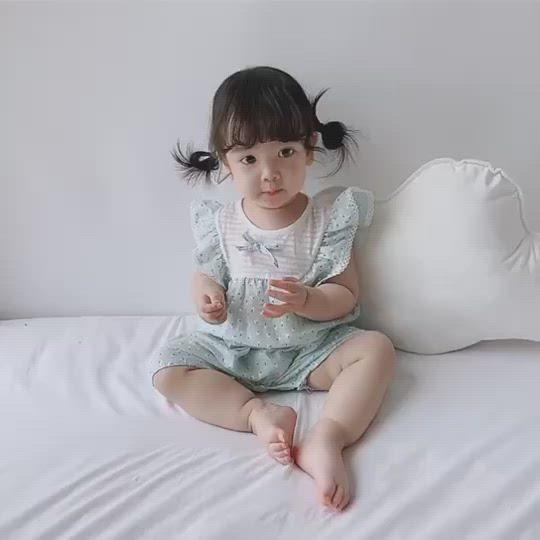 Baby Girl Little White Flowers Ruffled Sleeves Splicing Romper - 0616