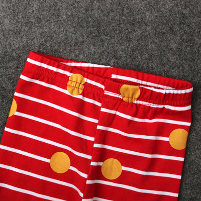 Girl's Christmas Outfit Red Voile Dress n Striped Pants 2 Piece Set - 1125 - Little Kooma