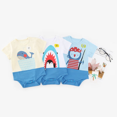 Baby Splicing Bodysuit w Penguin Shark Whale - 1009 - Little Kooma