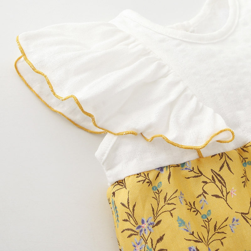 [ZBG10] Baby Girl Splicing Floral Bodysuit Ruffled Sleeves Little Flowers - Little Kooma
