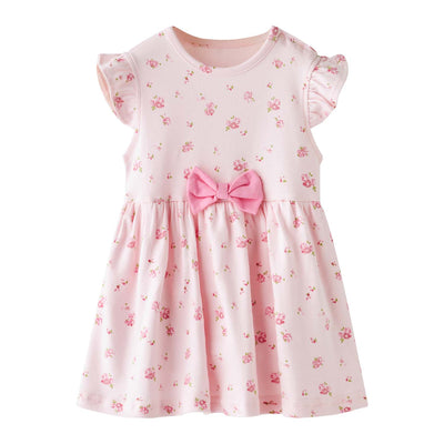 Baby Girl Ruffled Sleeves Pink w Roses Bodysuit Dress Pink Bowtie - Little Kooma