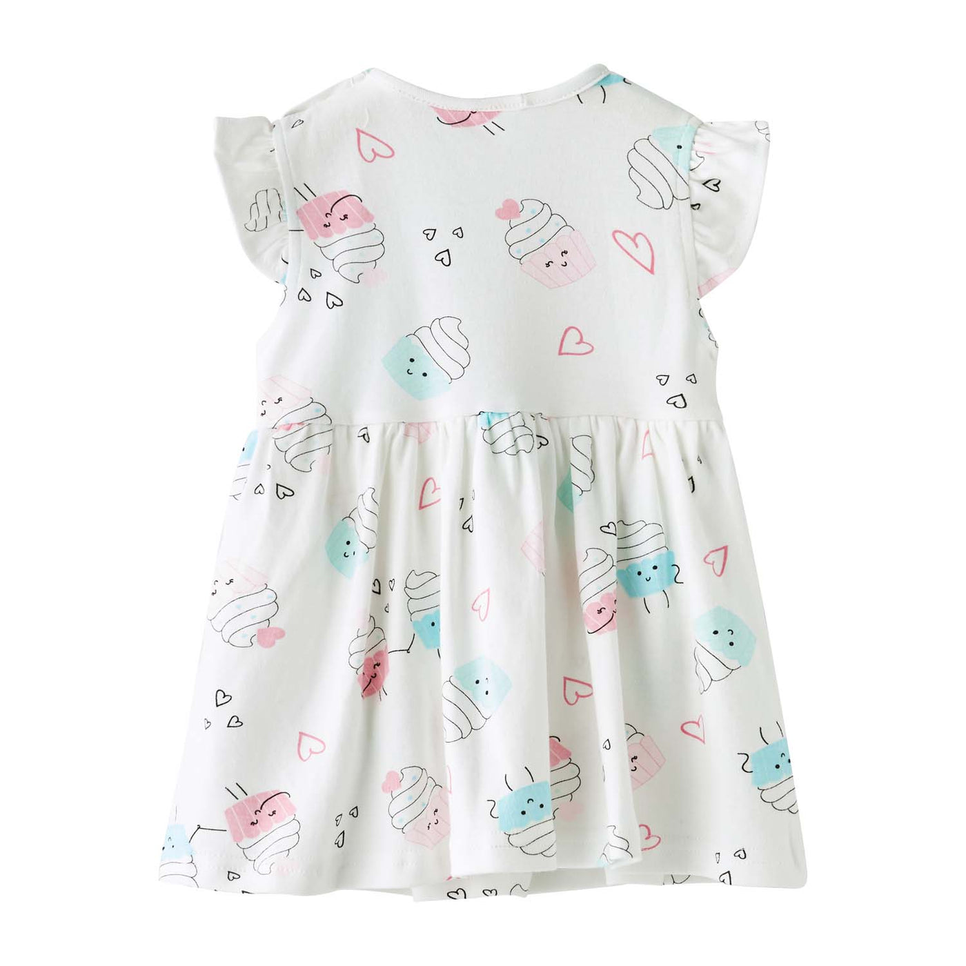 Baby Girl Ruffled Sleeves White w Cupcakes Bodysuit Dress Pink Bowtie - Little Kooma