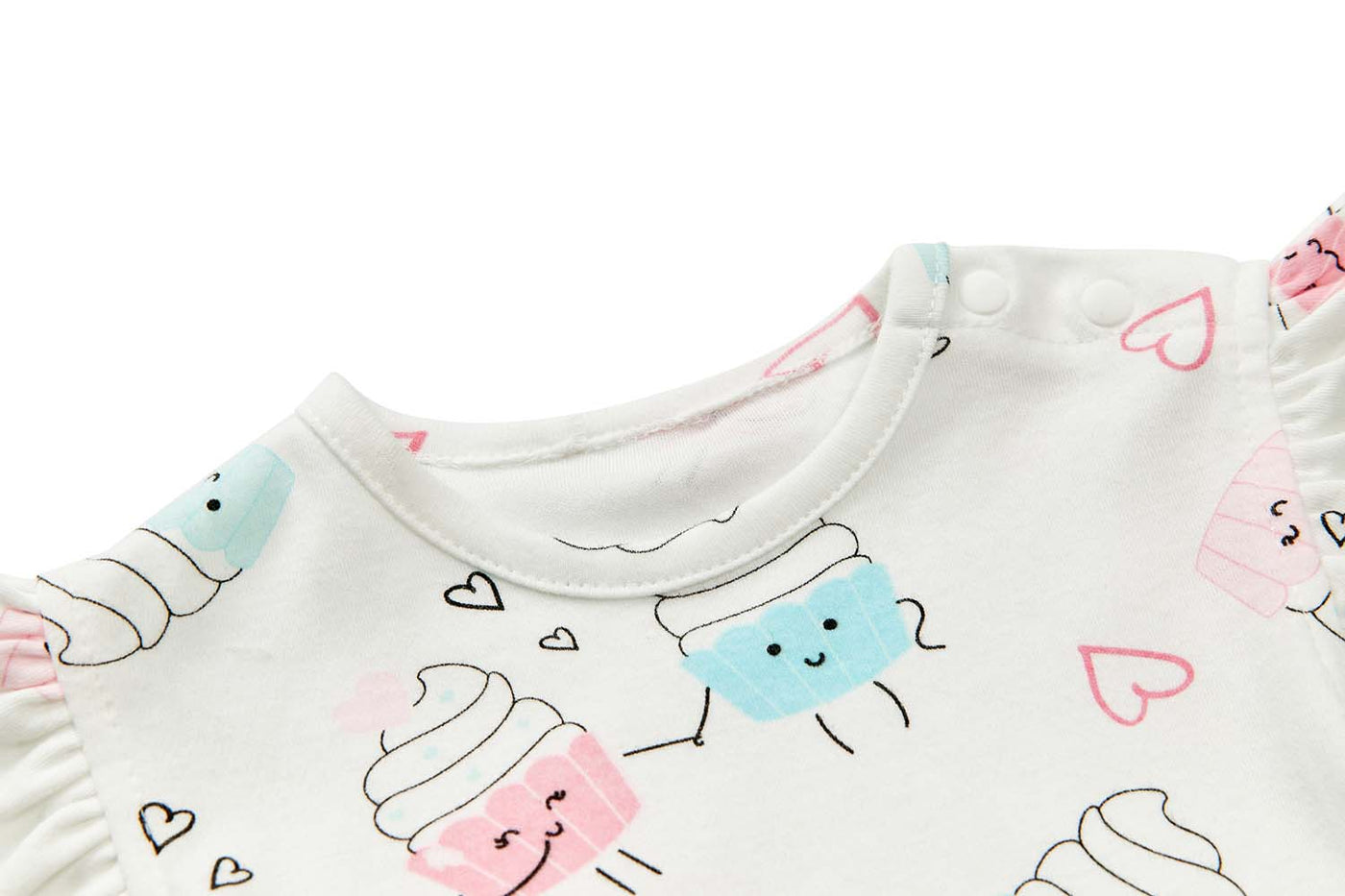 Baby Girl Ruffled Sleeves White w Cupcakes Bodysuit Dress Pink Bowtie - Little Kooma