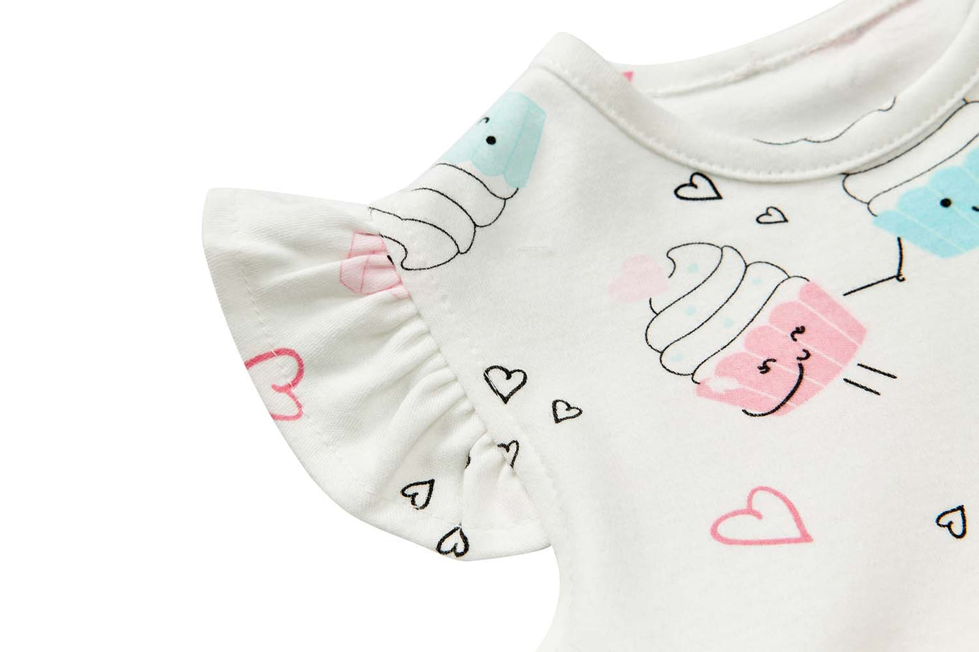Baby Girl Ruffled Sleeves White w Cupcakes Bodysuit Dress Pink Bowtie - Little Kooma