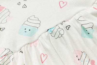 Baby Girl Ruffled Sleeves White w Cupcakes Bodysuit Dress Pink Bowtie - Little Kooma