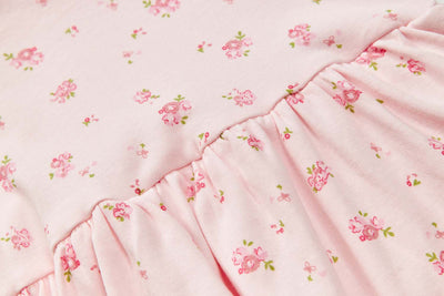 Baby Girl Ruffled Sleeves Pink w Roses Bodysuit Dress Pink Bowtie - Little Kooma