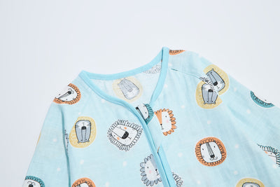 Baby Wearable Muslin Blanket Long Sleeve Sleeping Bag 3-Way Zipper Blue - Little Kooma