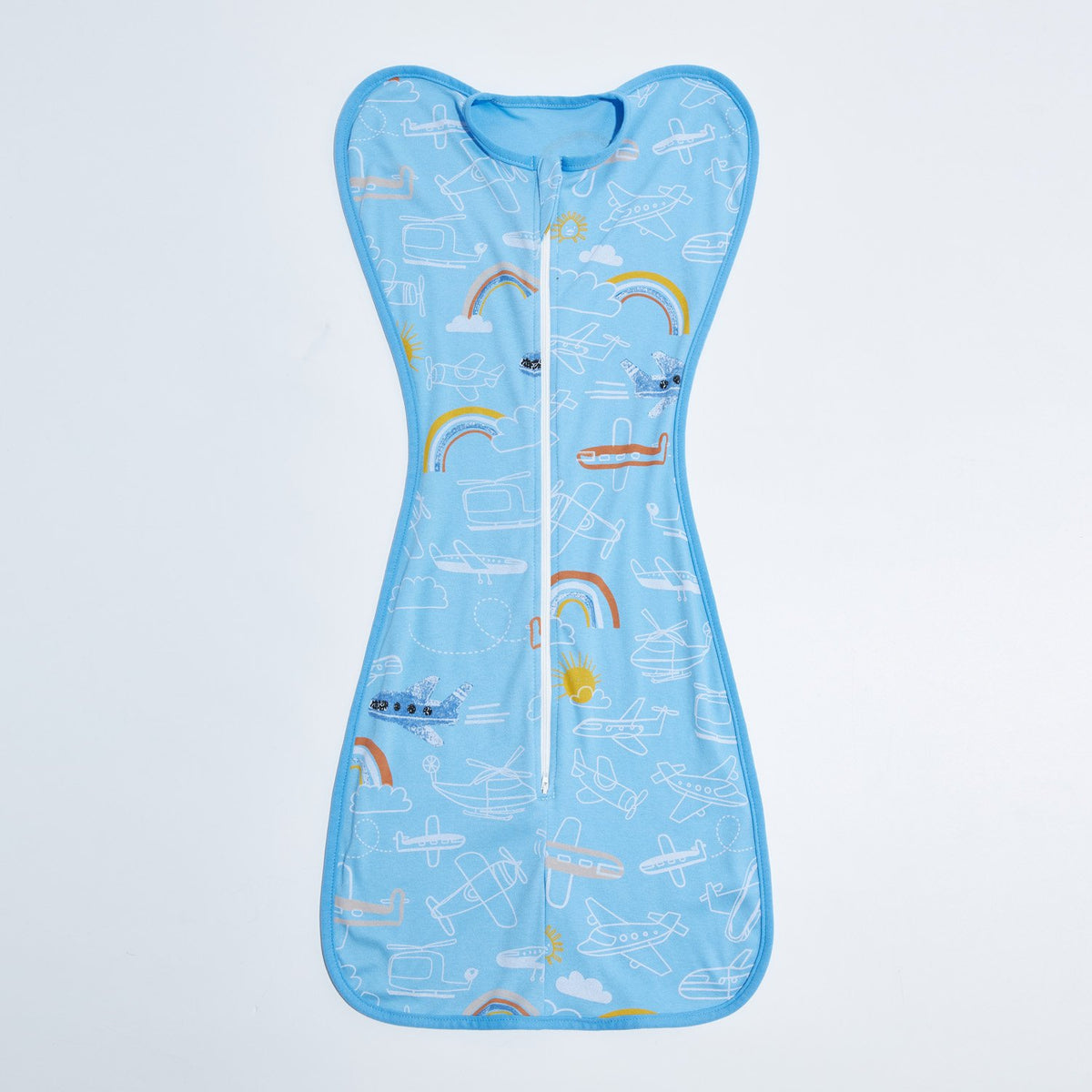 Baby Transitional Swaddle Sack w Arms Up 2-Way Zipper Aeroplane - Little Kooma