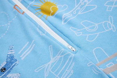 Baby Transitional Swaddle Sack w Arms Up 2-Way Zipper Aeroplane - Little Kooma