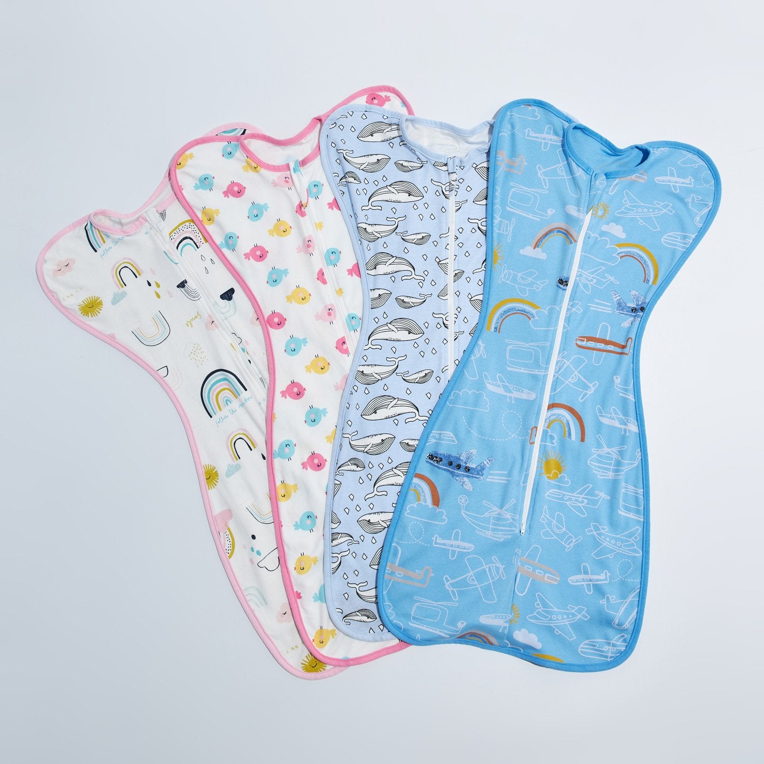 Baby Transitional Swaddle Sack w Arms Up 2-Way Zipper Birds - Little Kooma