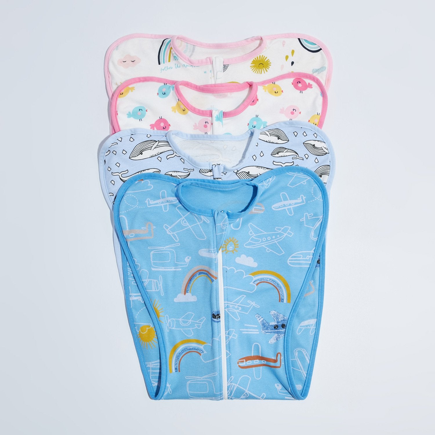 Baby Transitional Swaddle Sack w Arms Up 2-Way Zipper Birds - Little Kooma