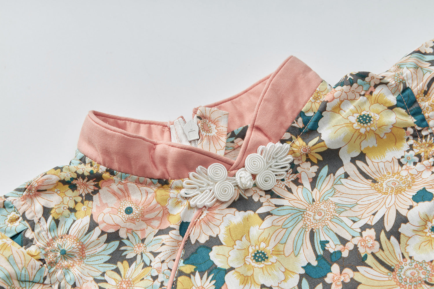 Baby Kids Girls Ruffled Sleeves Floral Cheongsam Dress - Little Kooma