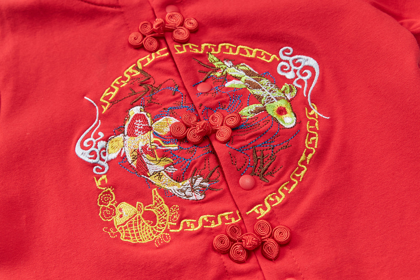 Baby Boy Red Cheongsam Romper Double Carp Fish - Little Kooma