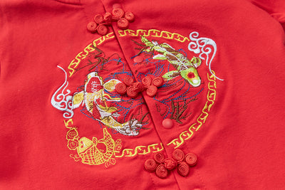 Baby Boy Red Cheongsam Romper Double Carp Fish - Little Kooma