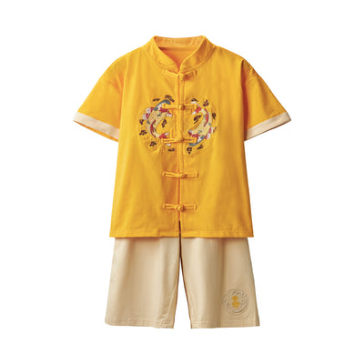 Baby Kids Boys Cheongsam Set Double Carp Fish Top n Shorts CNY Chinese New Year Outfit - Little Kooma