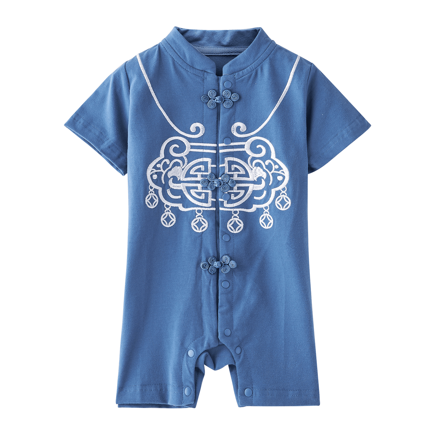 [BB05] Baby Boy Cheongsam Romper Ruyi Lock Dark Blue - Little Kooma