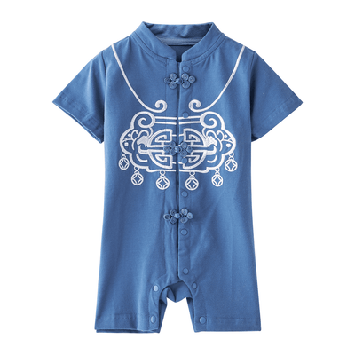 [BB05] Baby Boy Cheongsam Romper Ruyi Lock Dark Blue - Little Kooma