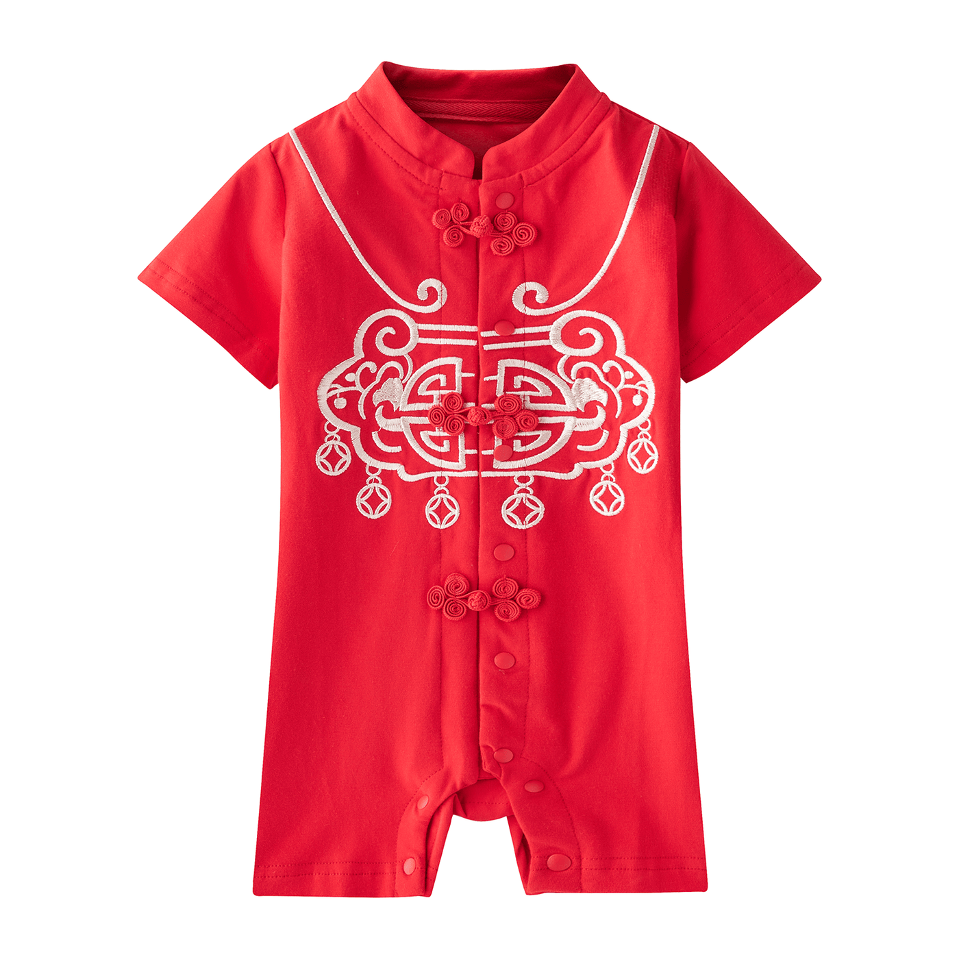 [BB04] Baby Boy Cheongsam Romper Ruyi Lock Red - Little Kooma