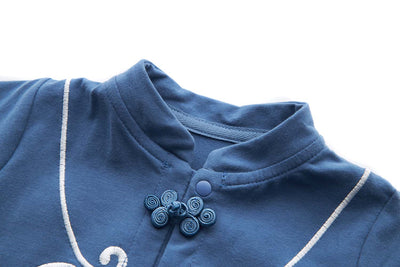[BB05] Baby Boy Cheongsam Romper Ruyi Lock Dark Blue - Little Kooma