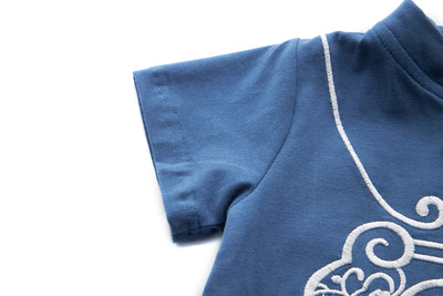 [BB05] Baby Boy Cheongsam Romper Ruyi Lock Dark Blue - Little Kooma