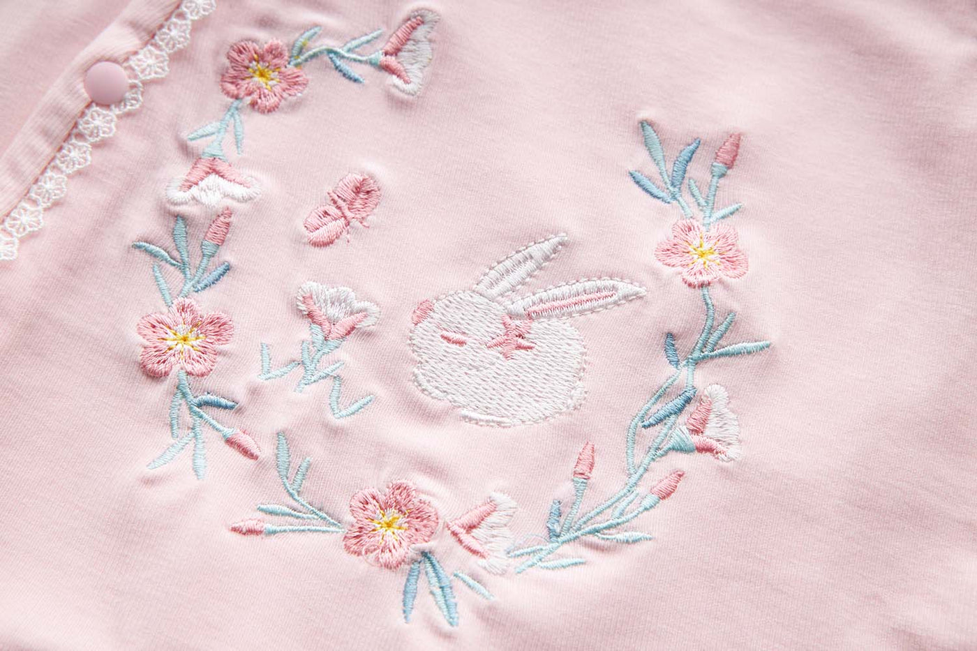 [BG01] Baby Girl Pink Cheongsam Romper Embroidered Bunny n Flowers - Little Kooma