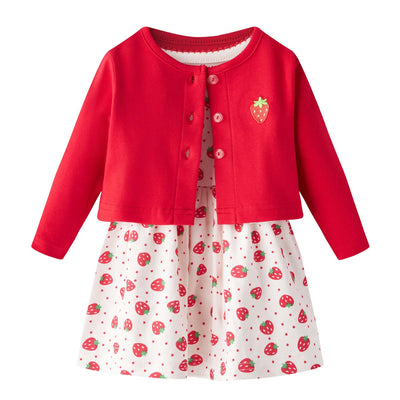[ZBG05] Baby Girl Strawberry Bodysuit Dress n Pink Cardigan 2pc Set - Little Kooma