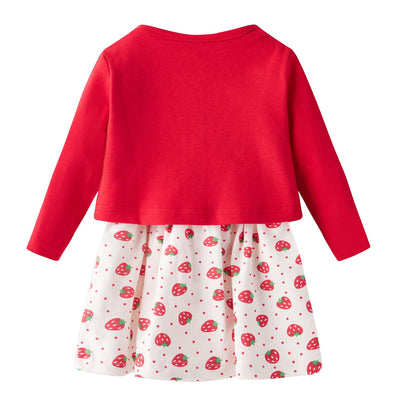 [ZBG05] Baby Girl Strawberry Bodysuit Dress n Pink Cardigan 2pc Set - Little Kooma