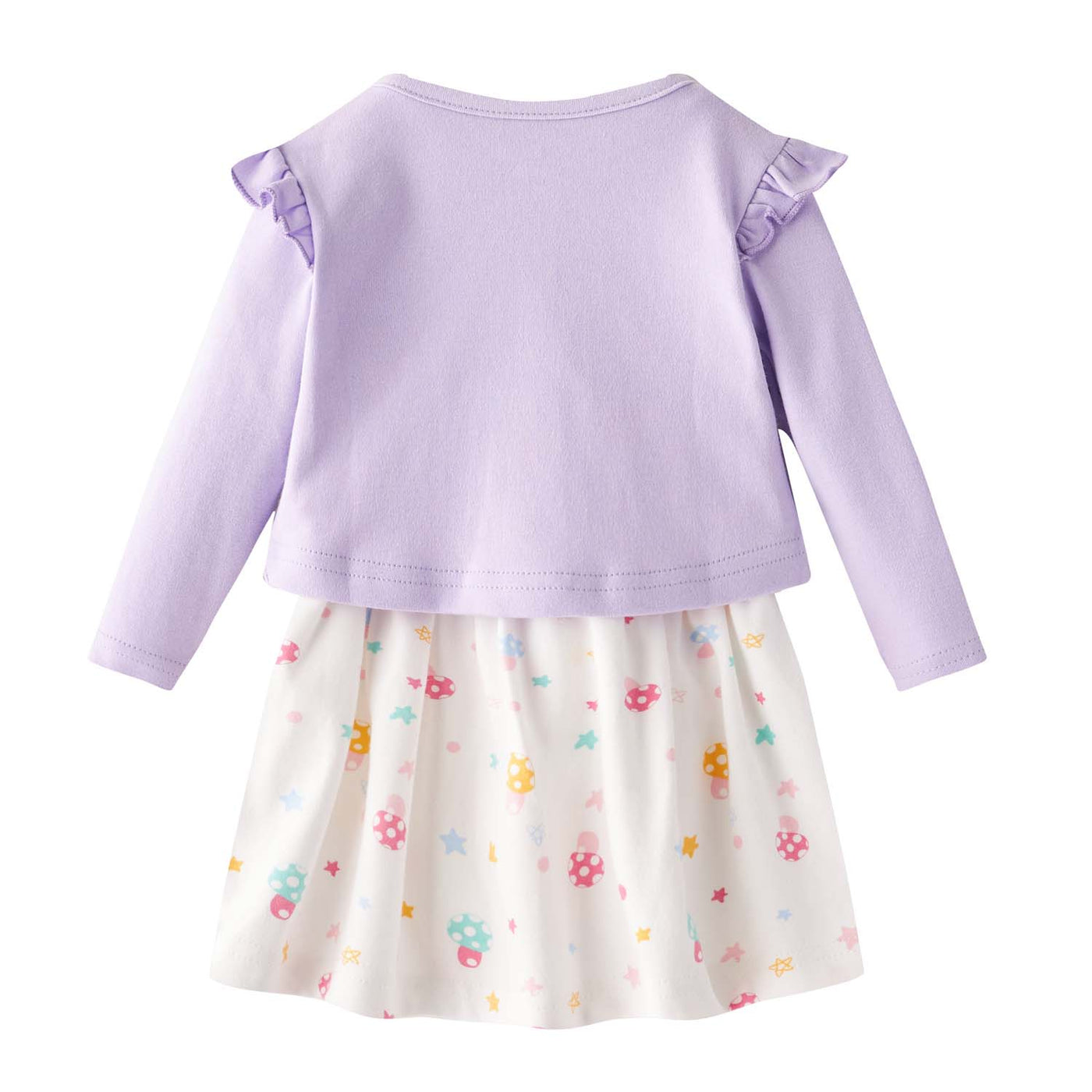 [ZBG01] Baby Girl White w Mushroom Bodysuit Dress n Purple Ruffled Cardigan 2 Pc Set - Little Kooma
