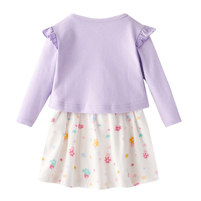 [ZBG01] Baby Girl White w Mushroom Bodysuit Dress n Purple Ruffled Cardigan 2 Pc Set - Little Kooma