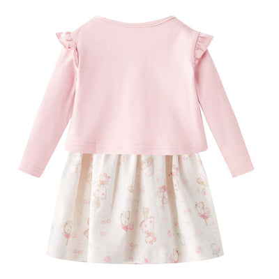[ZBG06] Baby Girl White w Mouse Bodysuit Dress n Pink Ruffled Cardigan 2 Pc Set - Little Kooma