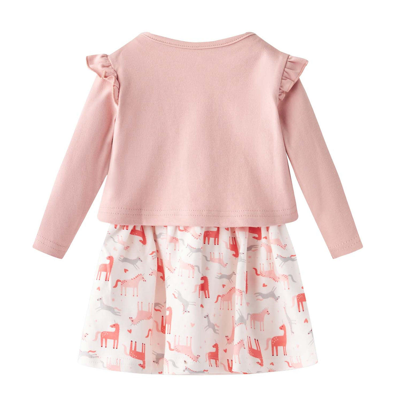 [ZBG02] Baby Girl White w Unicorn Bodysuit Dress n Pink Ruffled Cardigan 2 Pc Set - Little Kooma