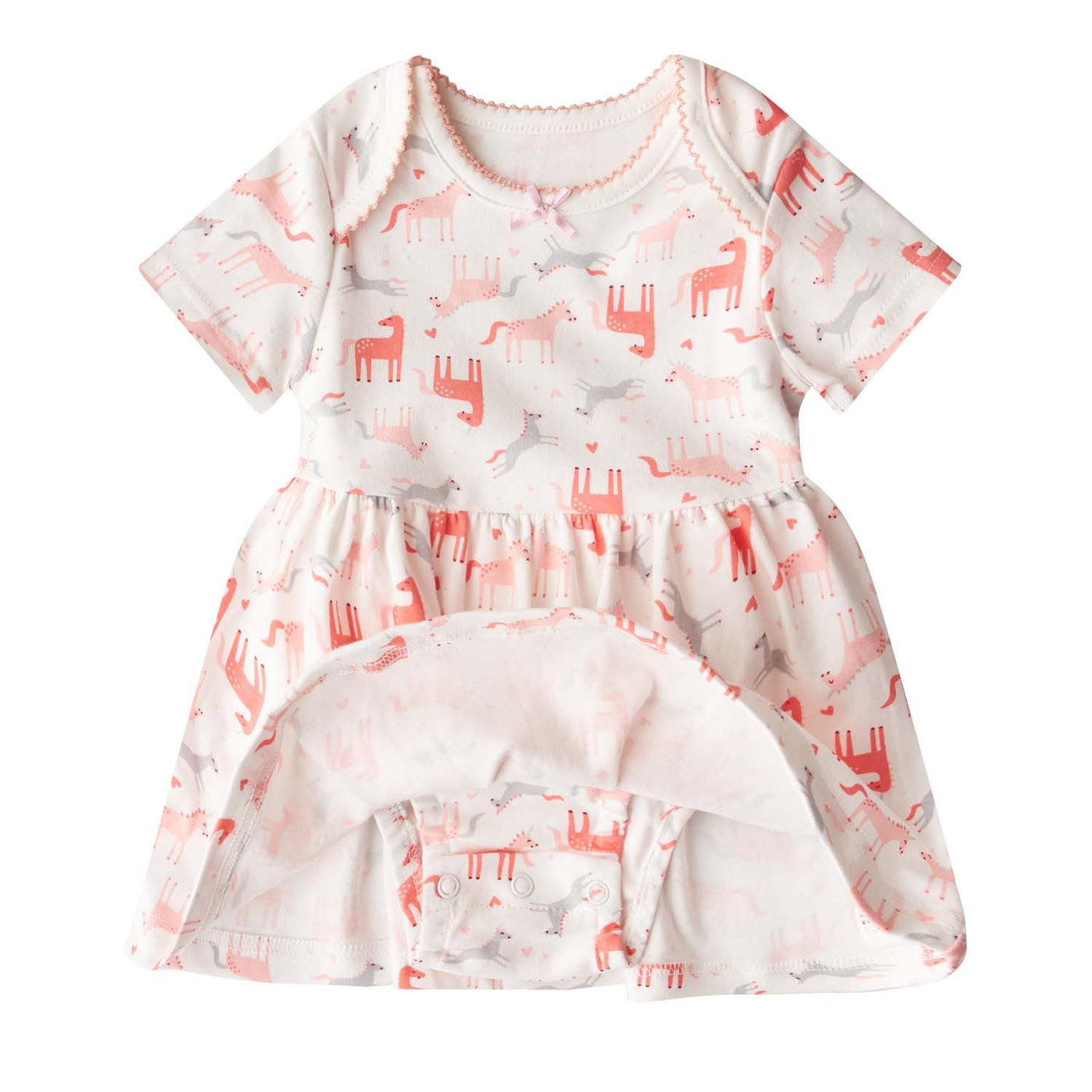 [ZBG02] Baby Girl White w Unicorn Bodysuit Dress n Pink Ruffled Cardigan 2 Pc Set - Little Kooma
