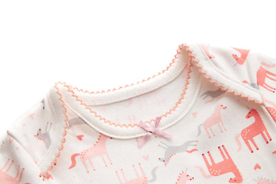 [ZBG02] Baby Girl White w Unicorn Bodysuit Dress n Pink Ruffled Cardigan 2 Pc Set - Little Kooma
